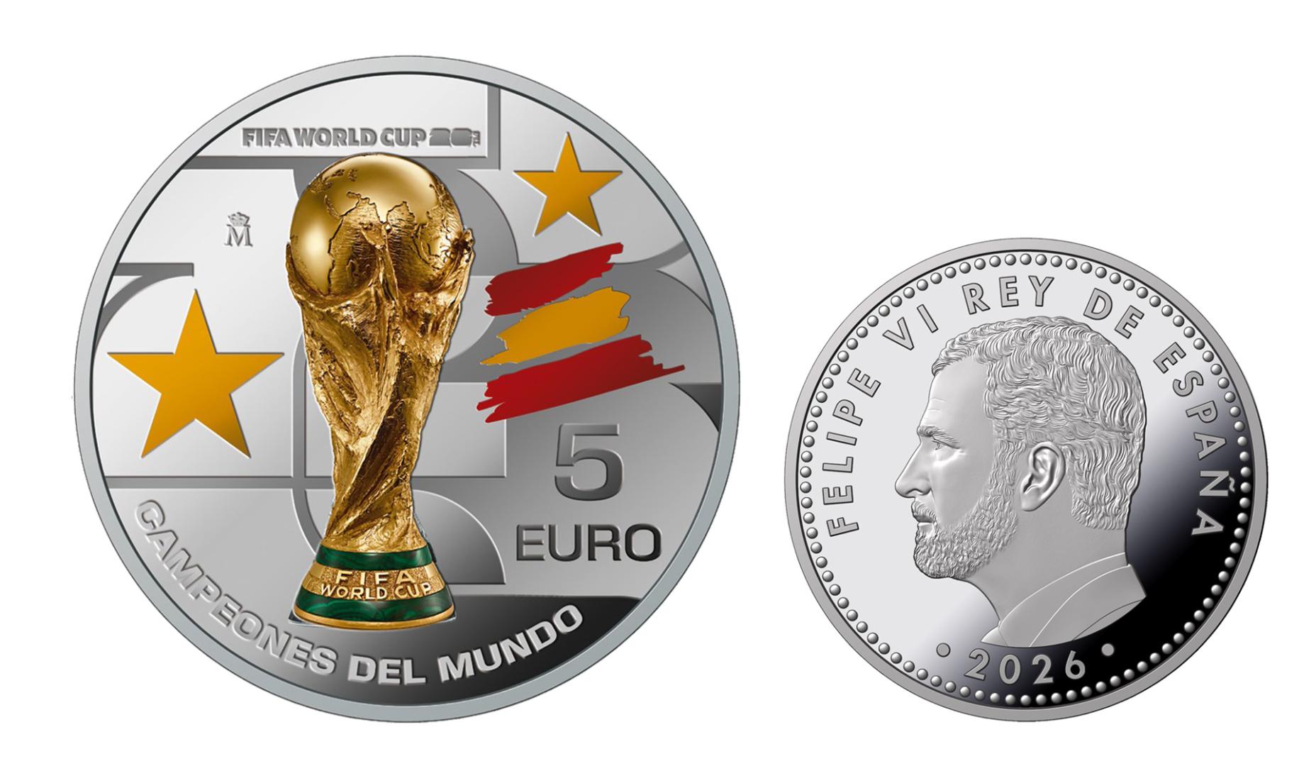 Reverso y anverso de la nueva moneda de 5 euros del Mundial