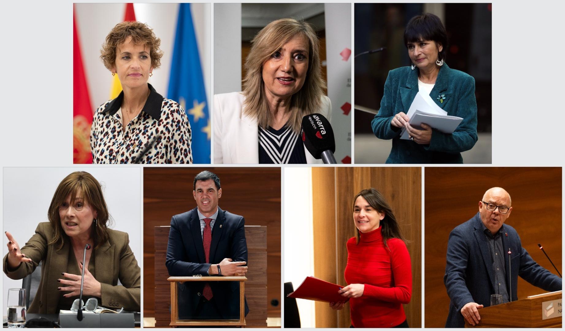En la fila de arriba, María Chivite, Cristina Ibarrola y Laura Aznal; abajo, Uxue Barkos, Javier García, Begoña Alfaro y Emilio Jiménez