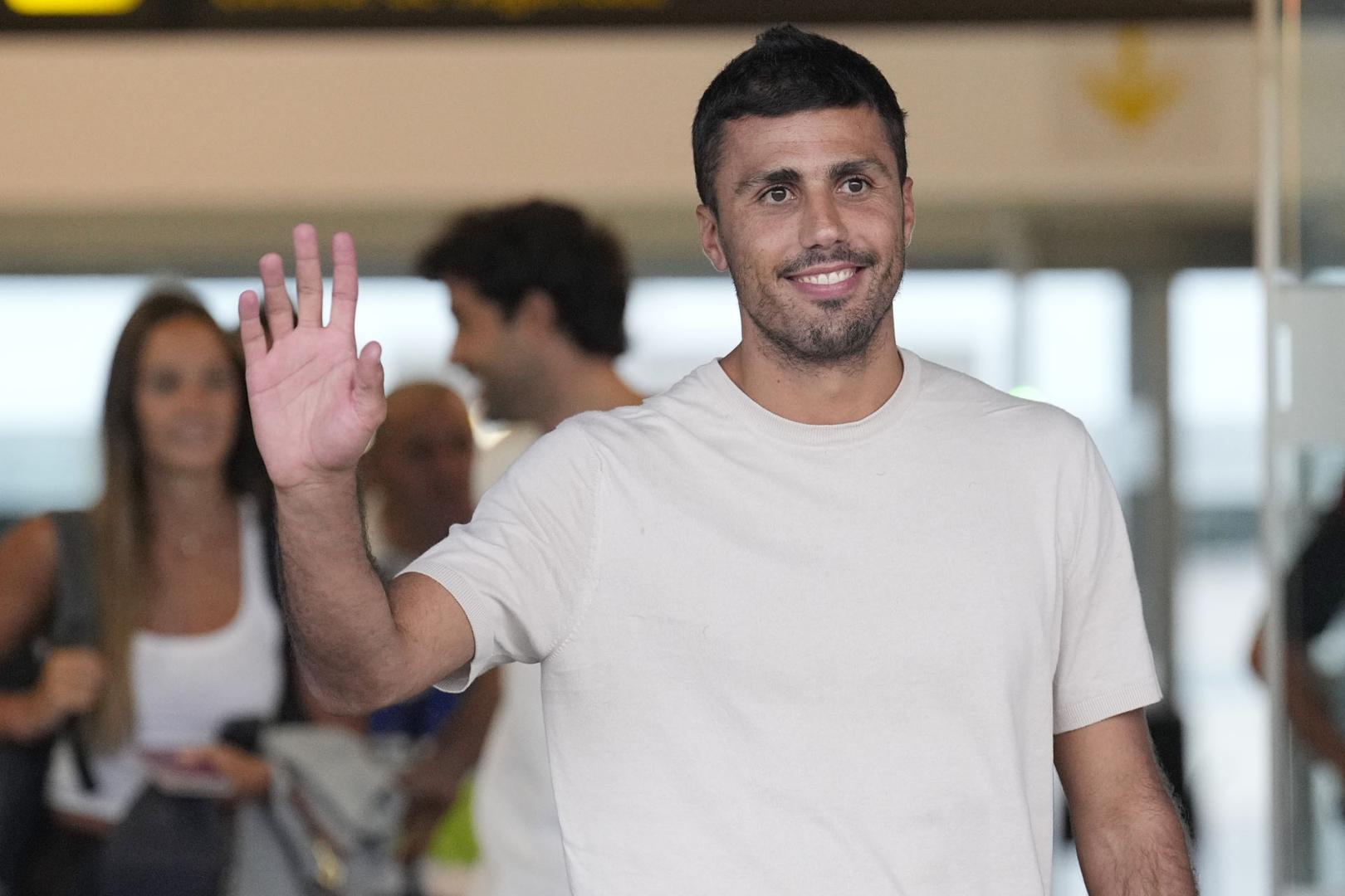 Rodri, a su llegada al aeropuerto de Barcelona