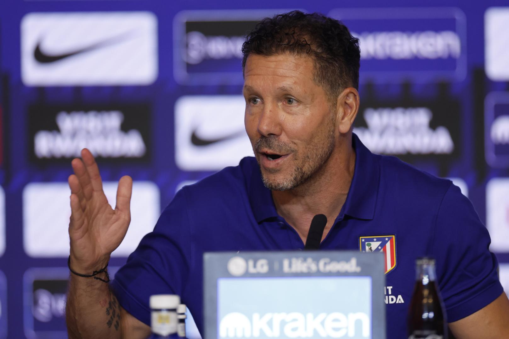 Diego Simeone, en la rueda de prensa previa al debut en Liga del Atlético de Madrid frente al Málaga