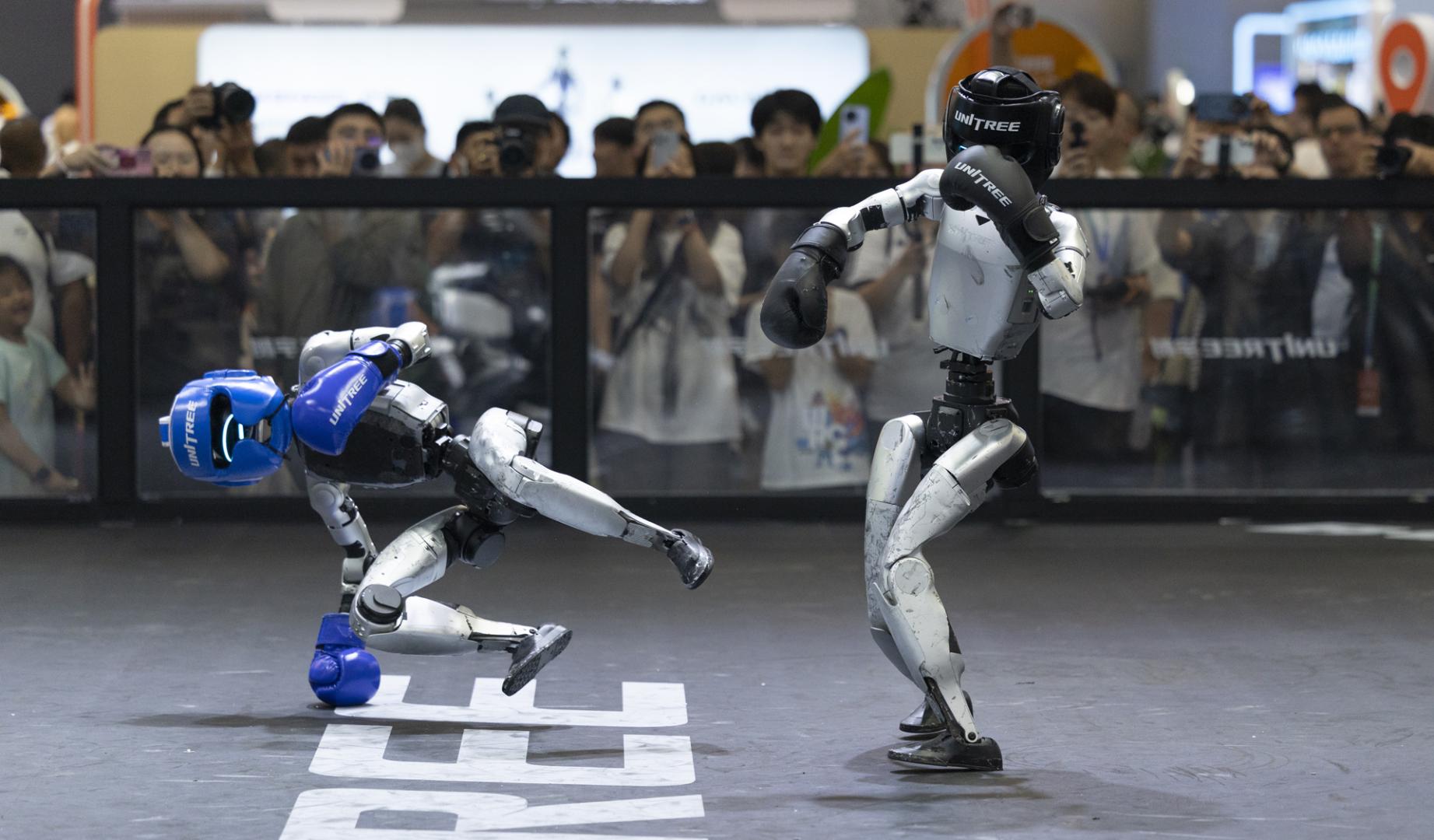 Lucha de dos robots de la compañía china Unitree