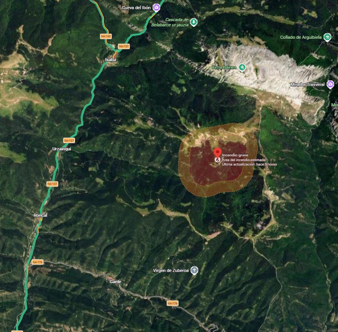 Lugar del incendio de Urzainqui