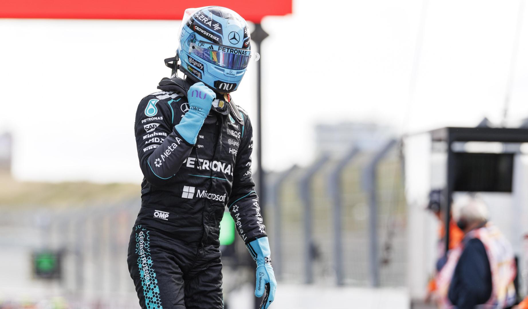 George Russell celebra su 'minipole' en el circuito de Zandvoort