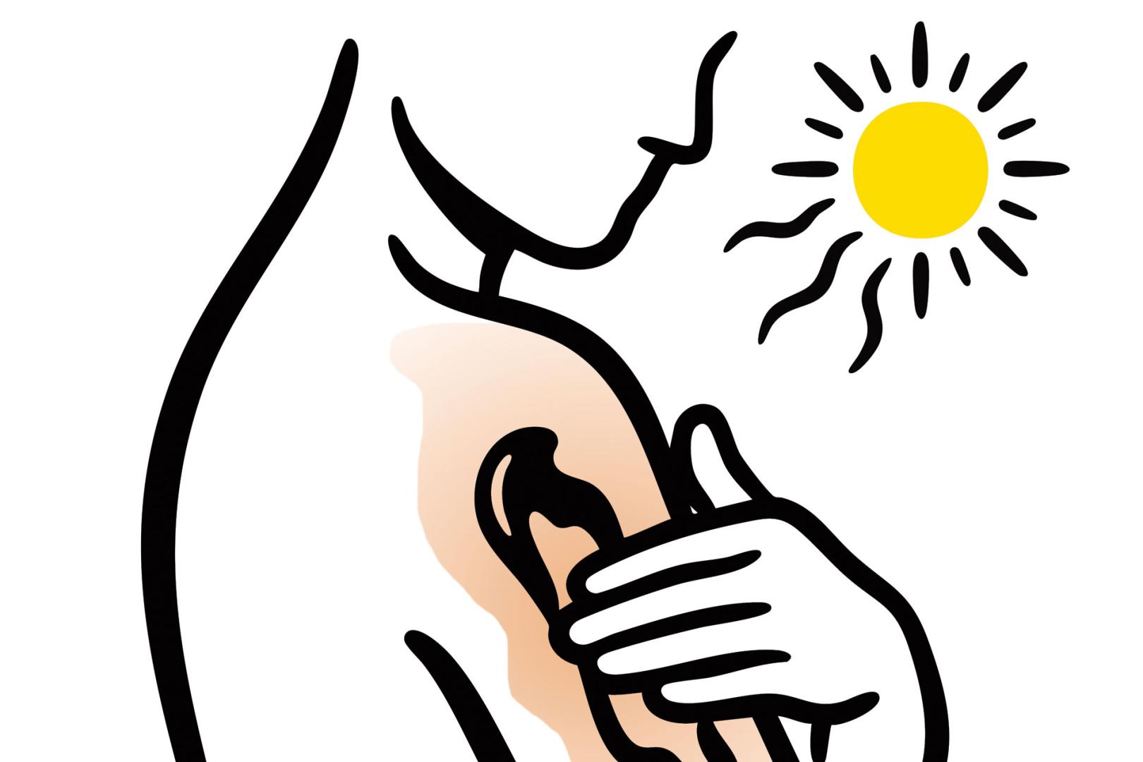 Imagen de un dibujo de una persona echándose crema de sol