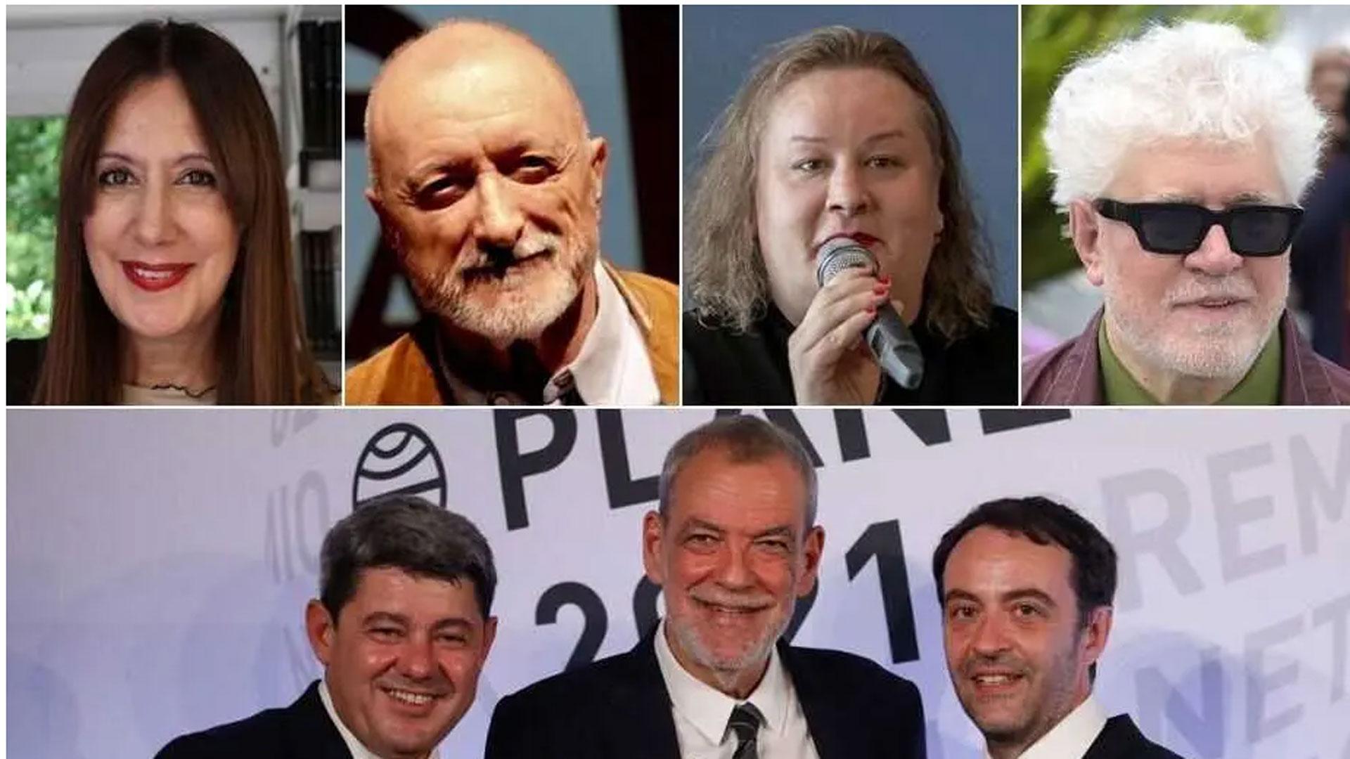 Los autores Dolores Redondo, Arturo Pérez-Reverte, Alana S. Portero, Jorge Díaz, Agustín Martínez y Antonio Mercero --reunidos bajo el pseudónimo de Carmen Mola-- y el cineasta Pedro Almodóvar