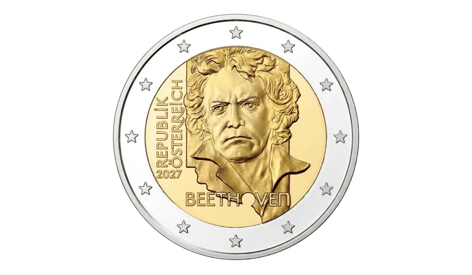 La mirada penetrante de Beethoven protagoniza la nueva moneda de 2 euros de Austria