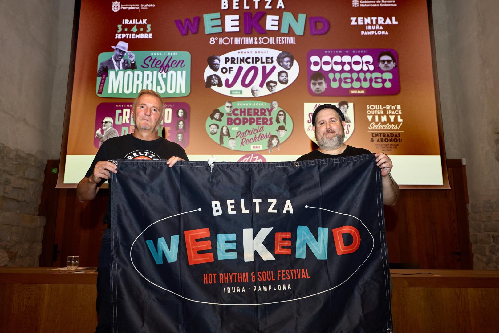 Josetxo Balda (izquierda) y Germán Rubio, este miércoles en la presentación en Pamplona de la octava edición de Beltza Weekend