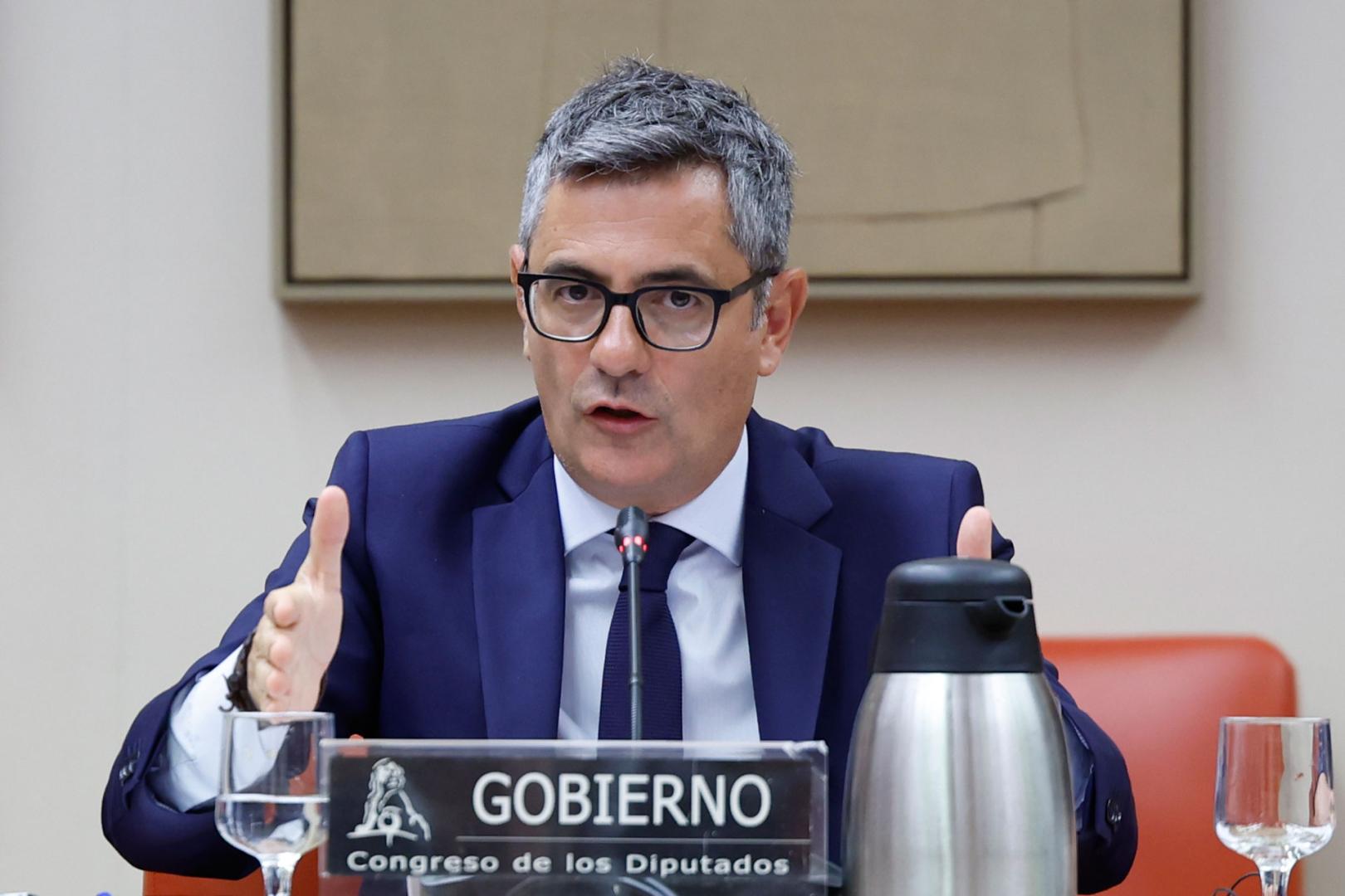 El ministro de Justicia, Felix Bolaños, compareciendo este jueves en la Comisión Mixta de Seguridad Nacional del Congreso