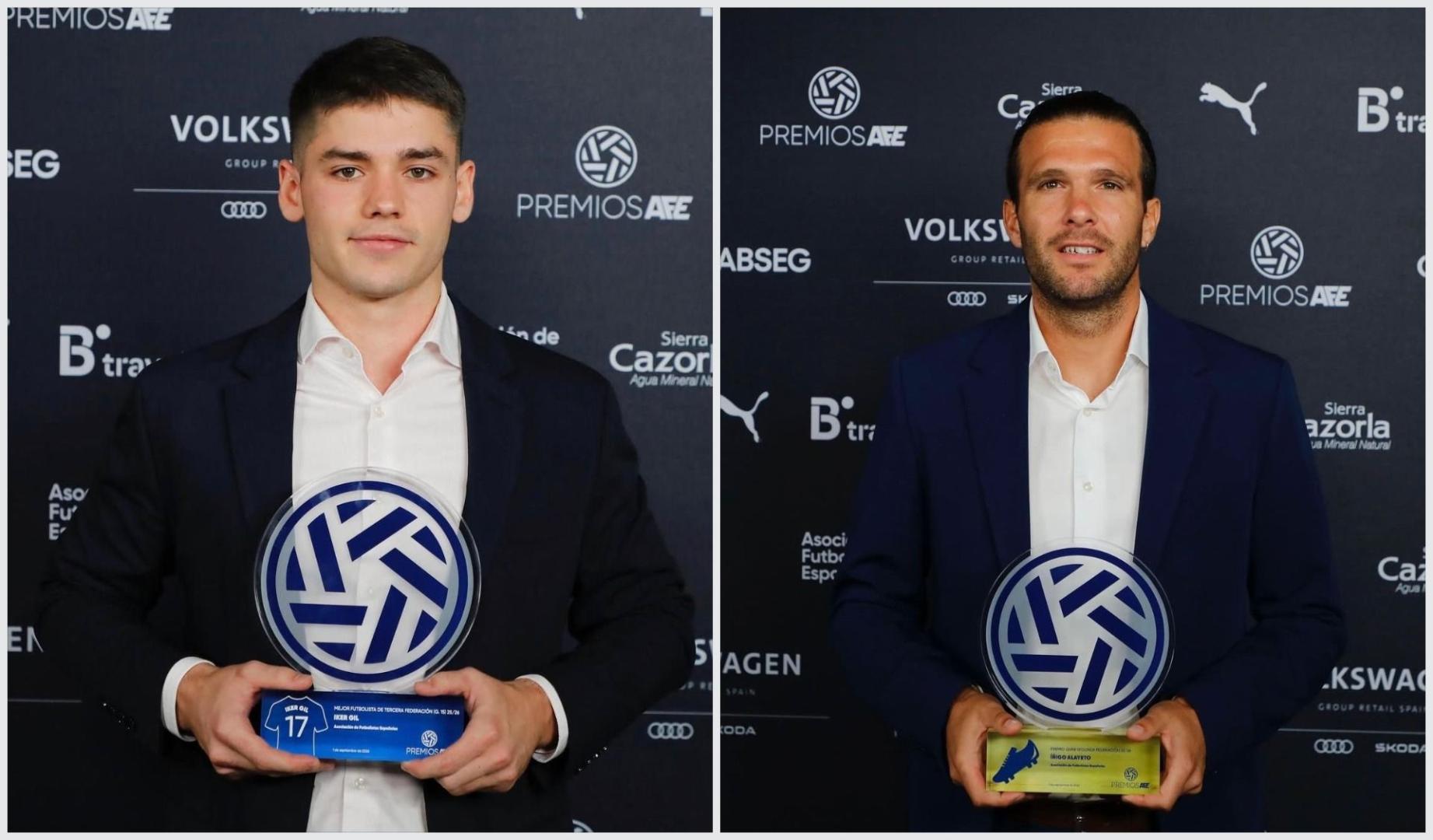 Los futbolistas navarros Iker Gil e Iñigo Alayeto, reconocidos en la gala de la Asociación de Futbolistas Españoles (AFE)