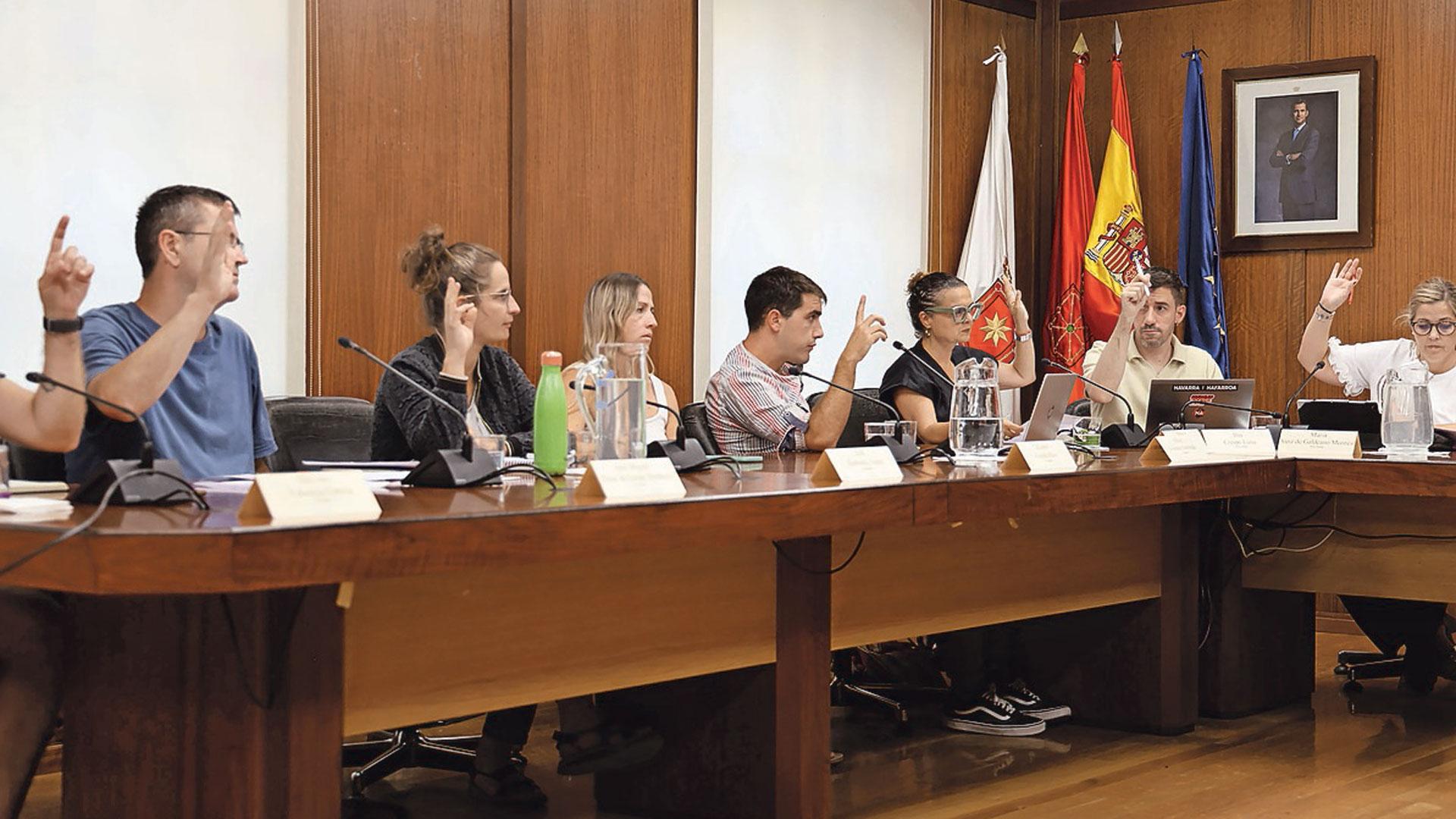 Concejales de Bildu, Geroa Bai y PSN durante una votación del pleno de Estella de este miércoles