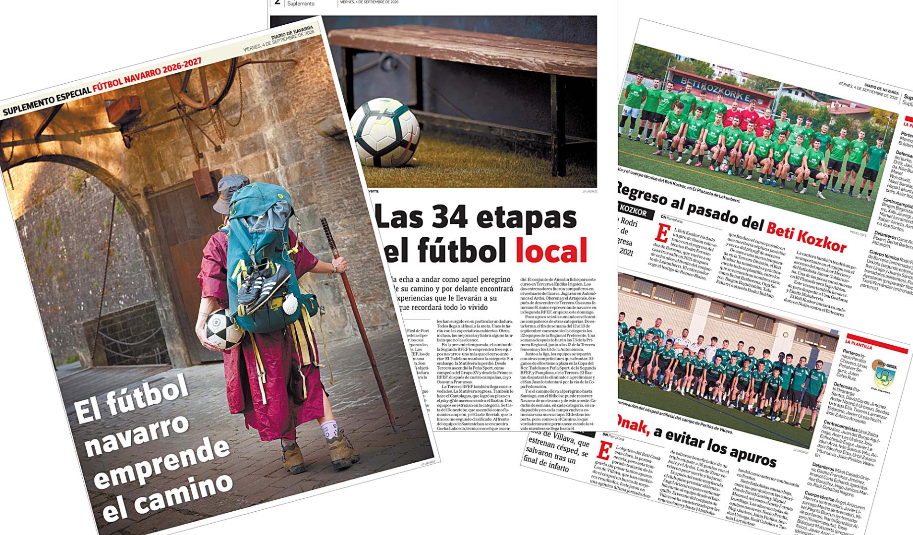 Portada y páginas del suplemento del fútbol navarro para la temporada 2026/2027