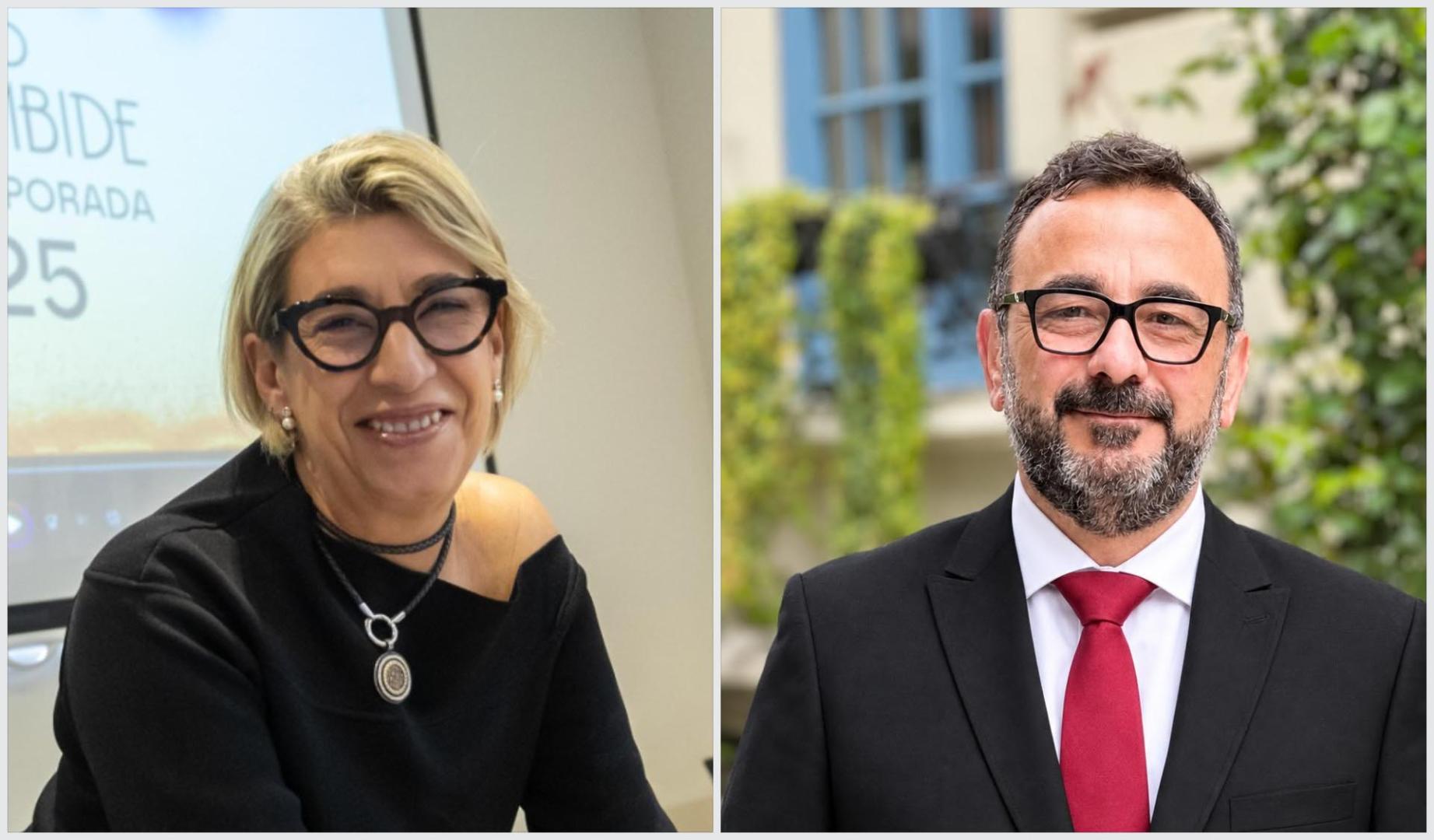 Iciar Les, a la izquierda y Eugenio Miramón, concejal saliente y entrante en Tudela