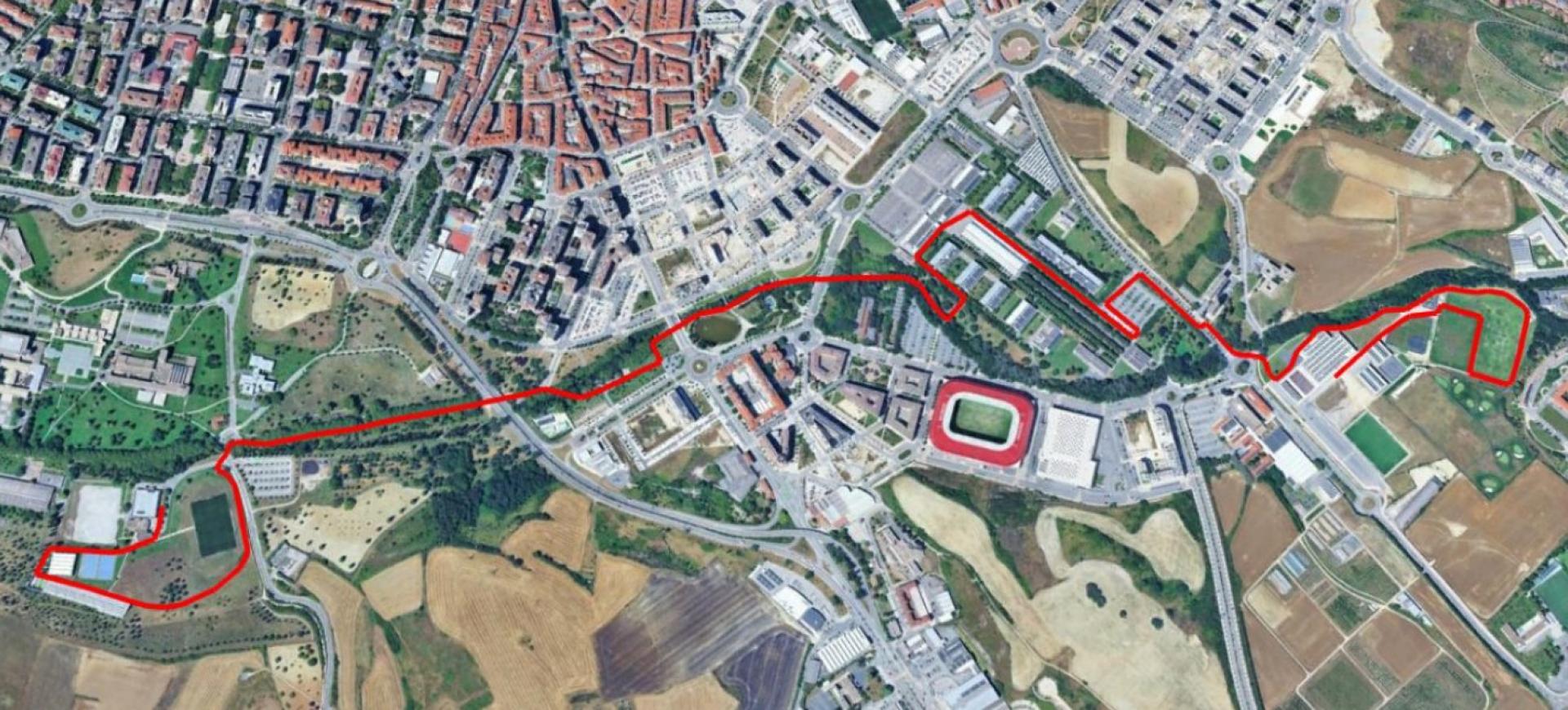 Trazado del circuito previsto entre los dos campus universitarios de Pamplona para la carrera del día 26 de septiembre
