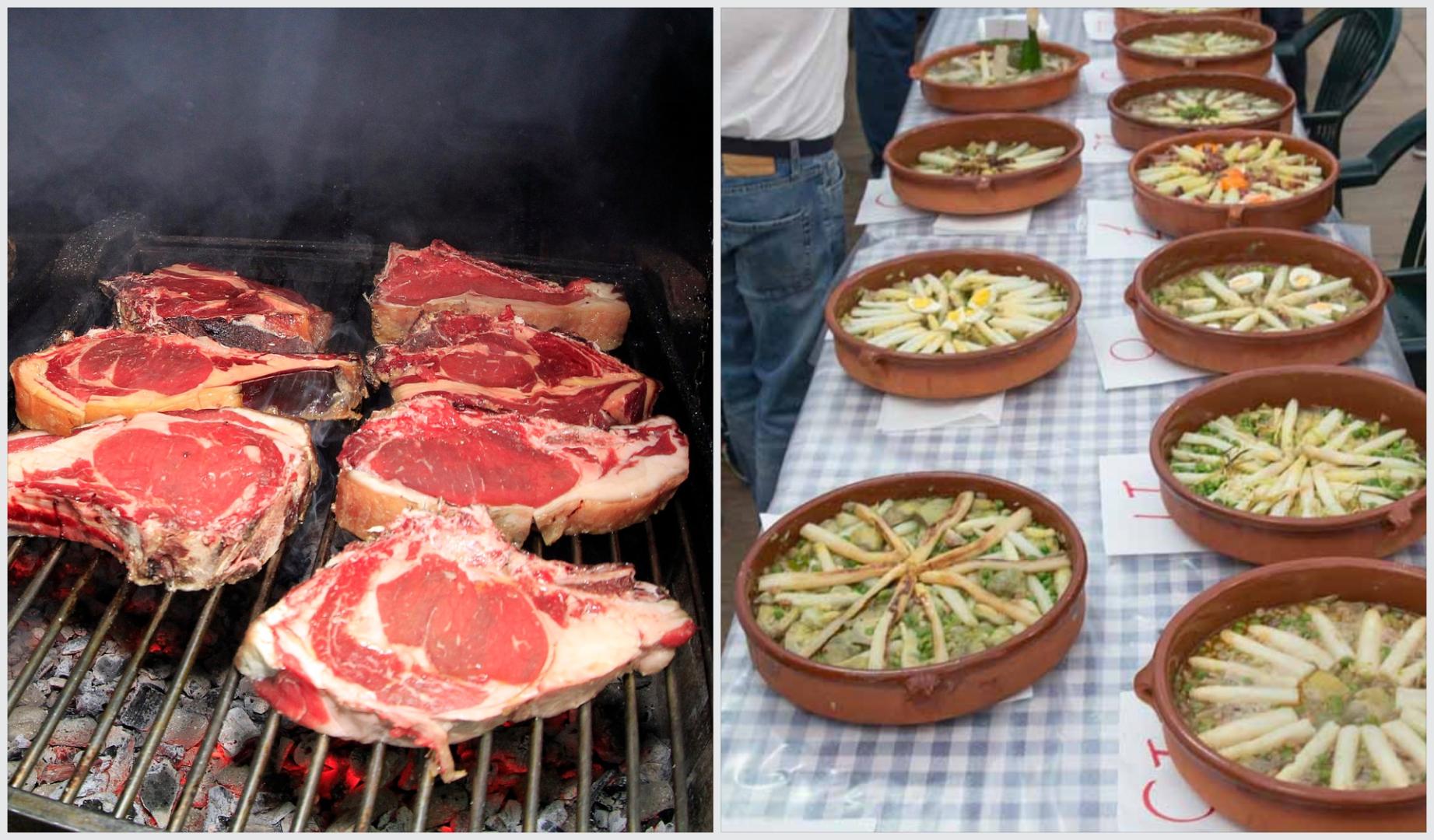 Chuletones a la parrilla y menestras de verduras