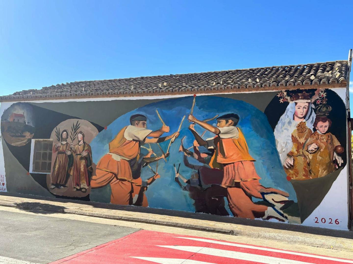 Varios motivos relacionados con la cultura y tradiciones de Fustiñana protagonizaron este mural