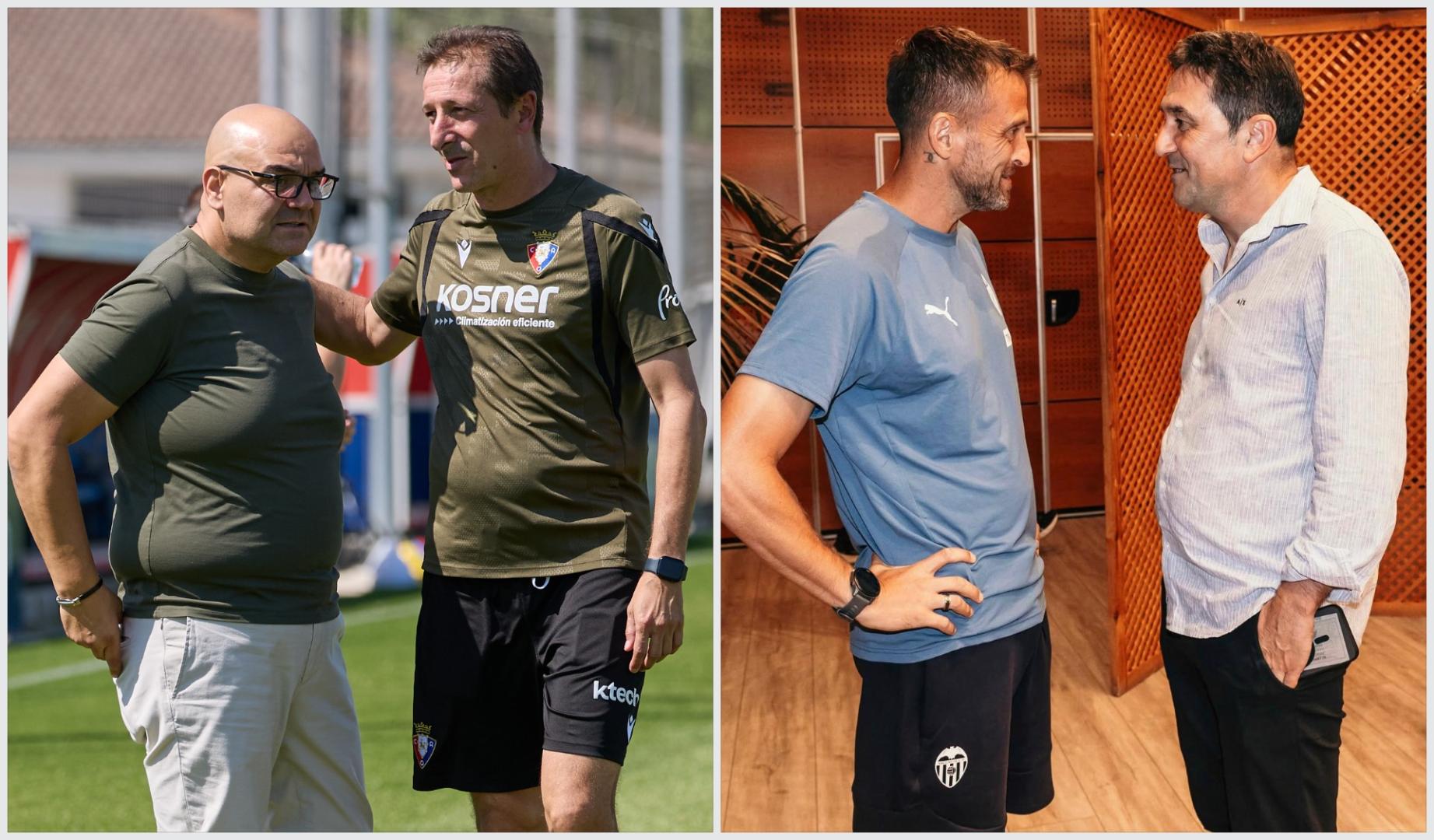 A la izquierda, Cata y Ramis. A la derecha, Braulio y Óscar Sánchez (entrenador del Valencia)