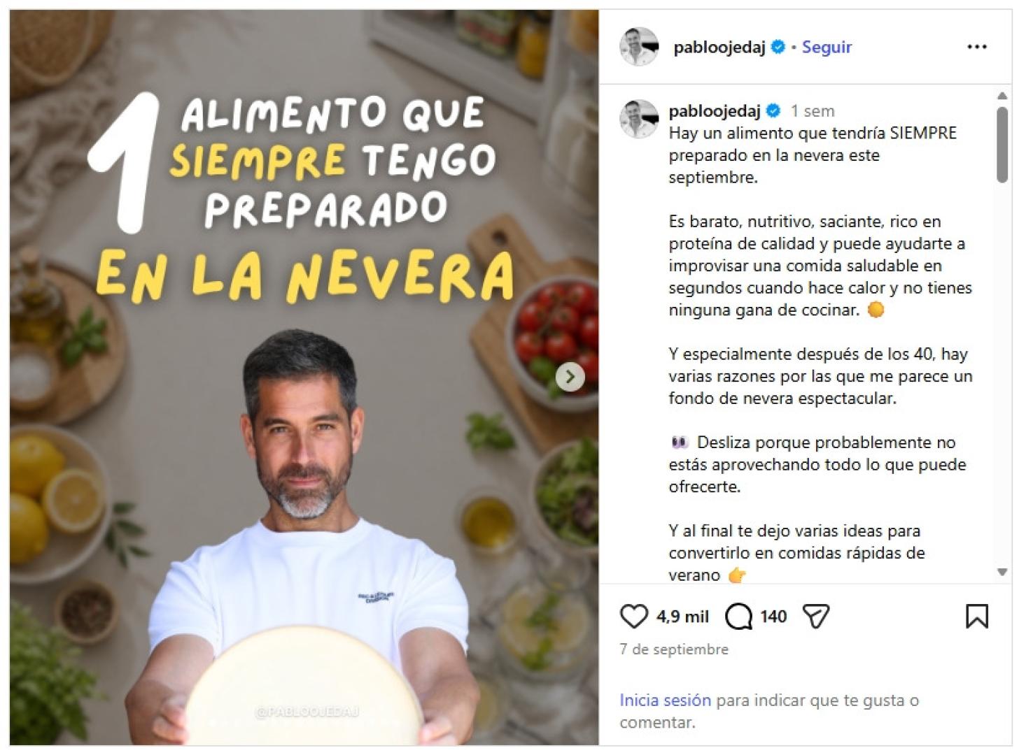 Pablo Ojeda en su publicación de Instagram