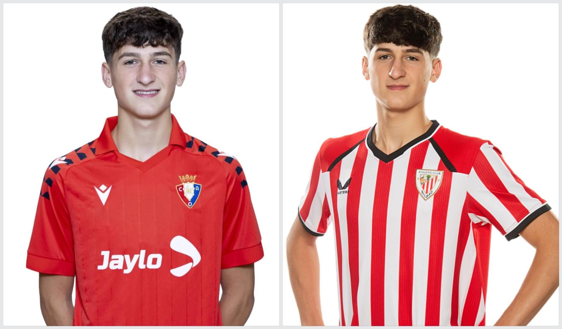 Sergio Nuin, con las camisetas de Osasuna y Athletic, con 15 y 16 años