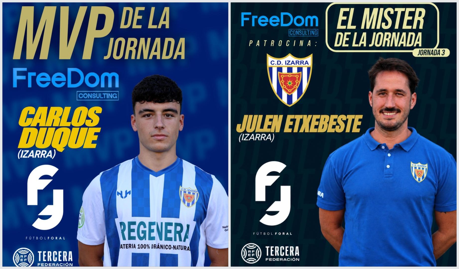Carlos Duque, MVP del fin de semana, y Julen Etxebeste, entrenador de la jornada