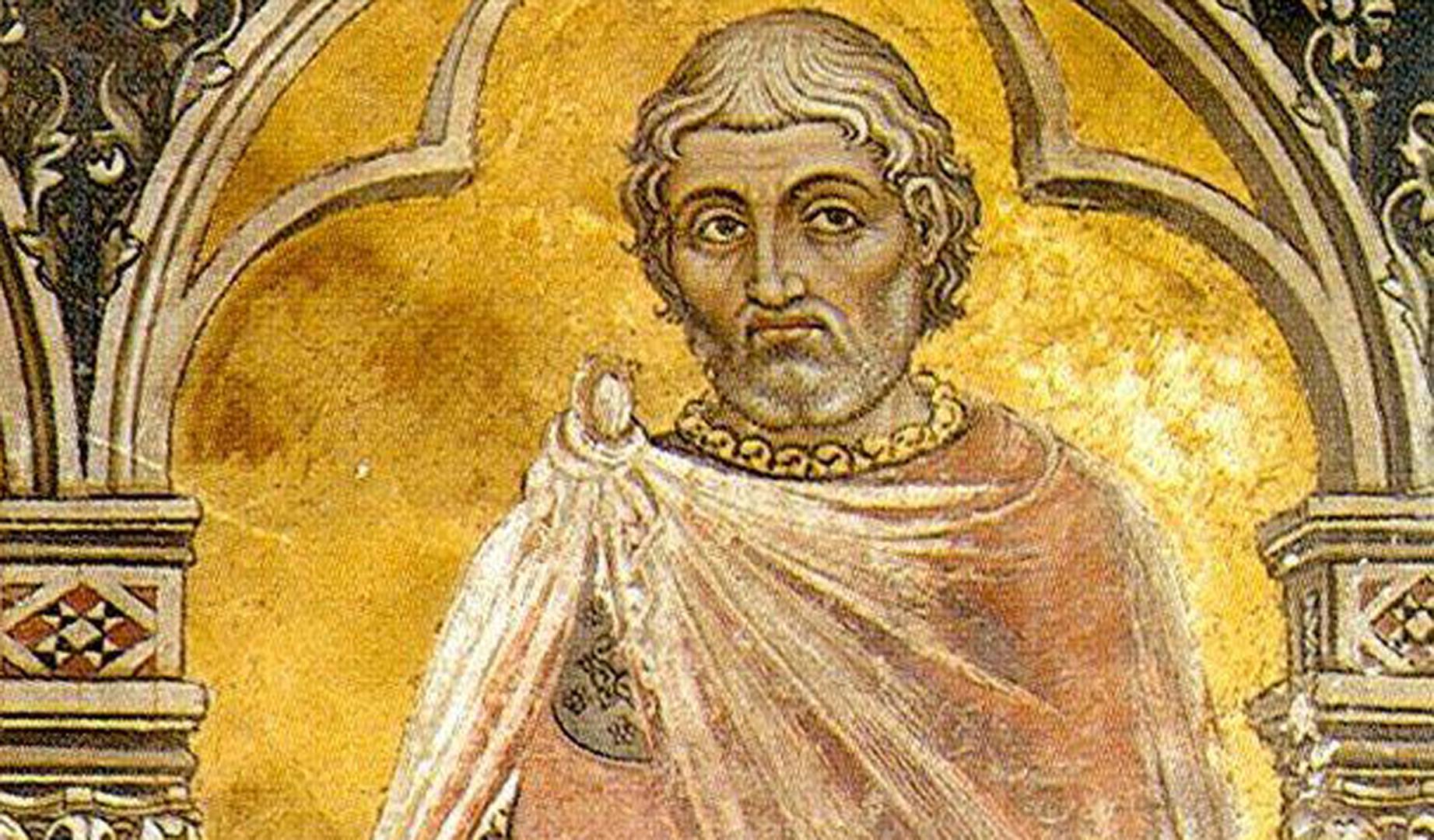 El general Pompeyo, según lo pintó en el siglo XV el artista italiano en un fresco del Palazzo Publico de Siena.