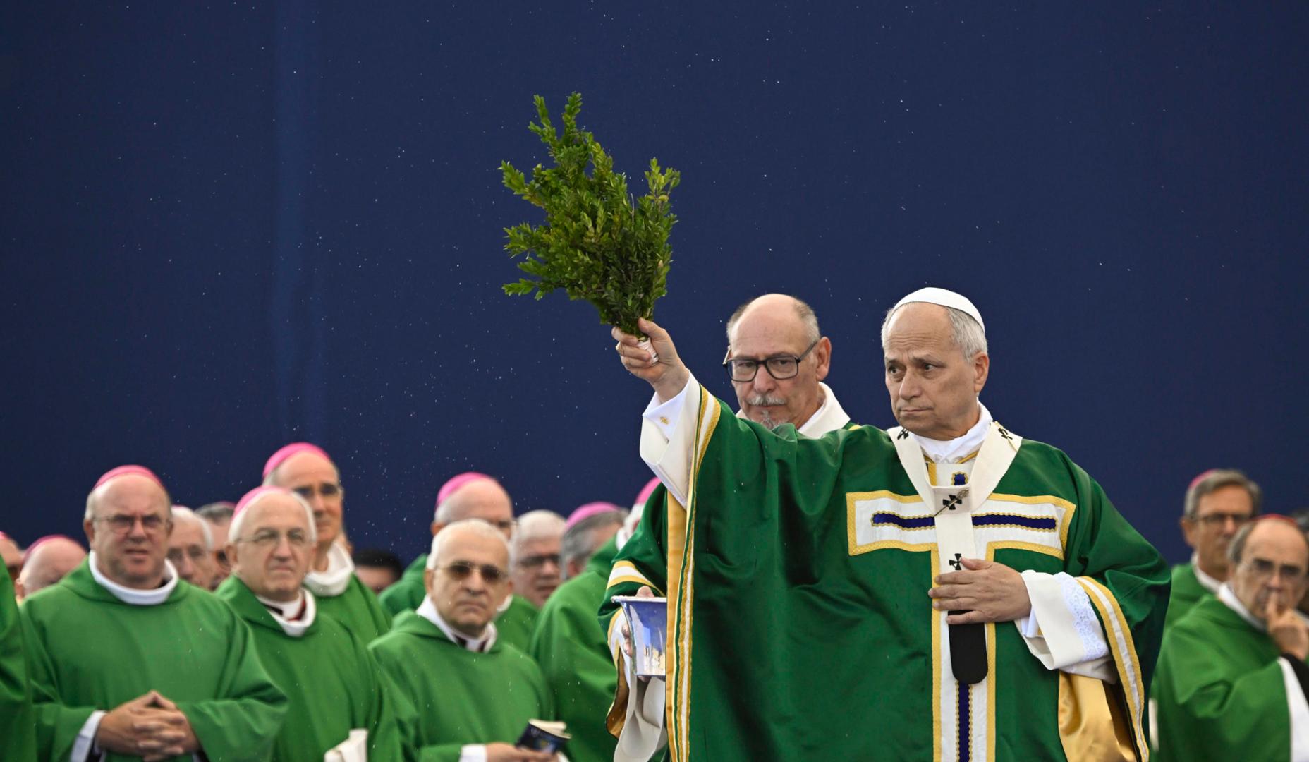 El papa León XIV durante su misa en Lourdes