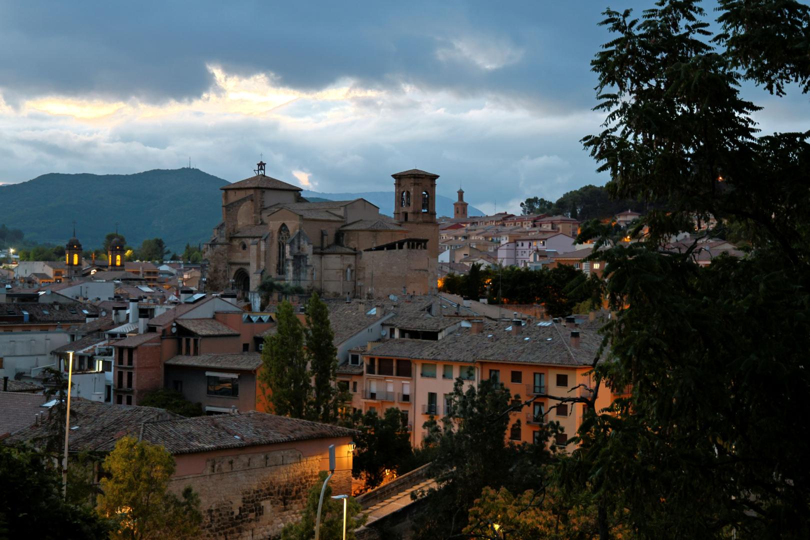 Vista del Casco Histórico de Estella con parte de sus monumentos iluminados.