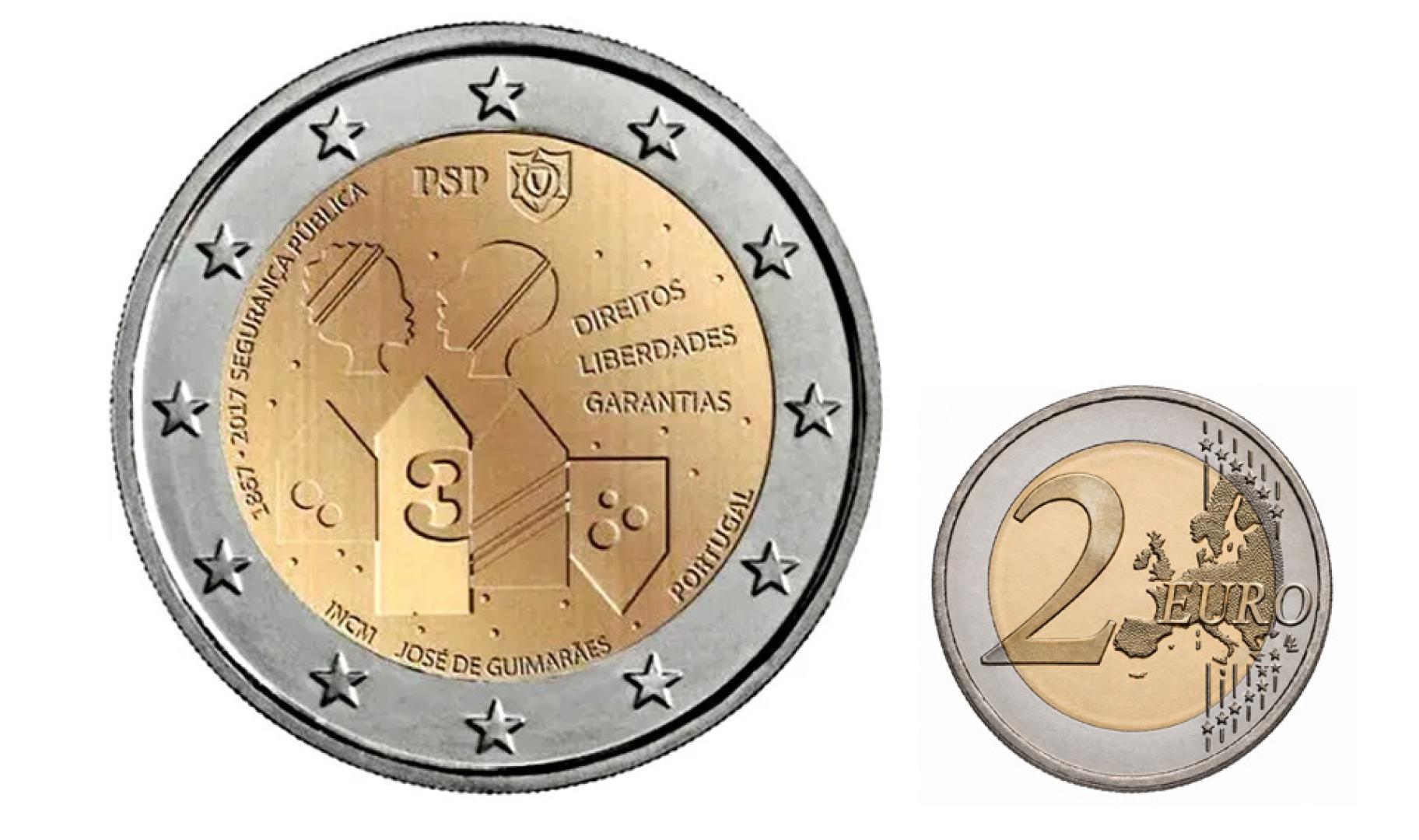 Cara nacional y común de la moneda acuñada por Portugal en 2017