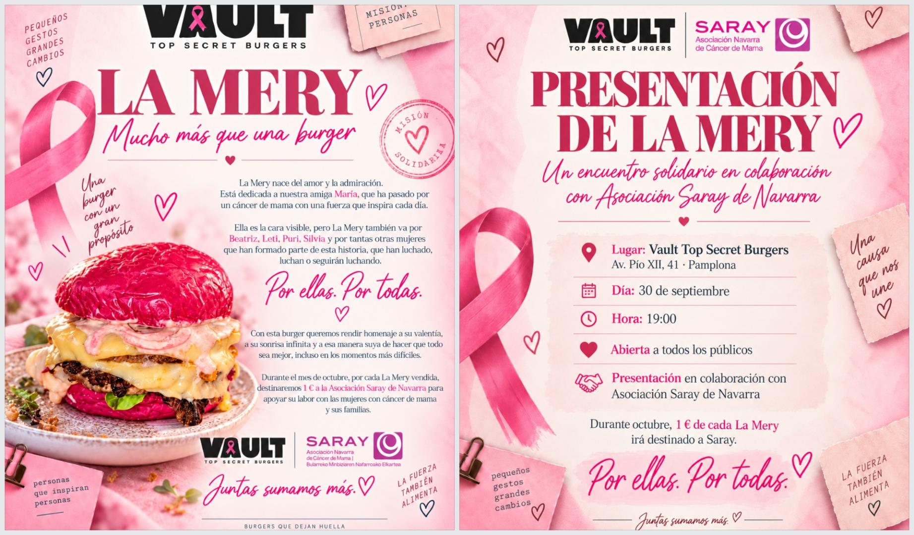 La hamburguesa 'La Mery', a la izda., junto al programa para el día de su estreno en Vault Top Secret Burgers