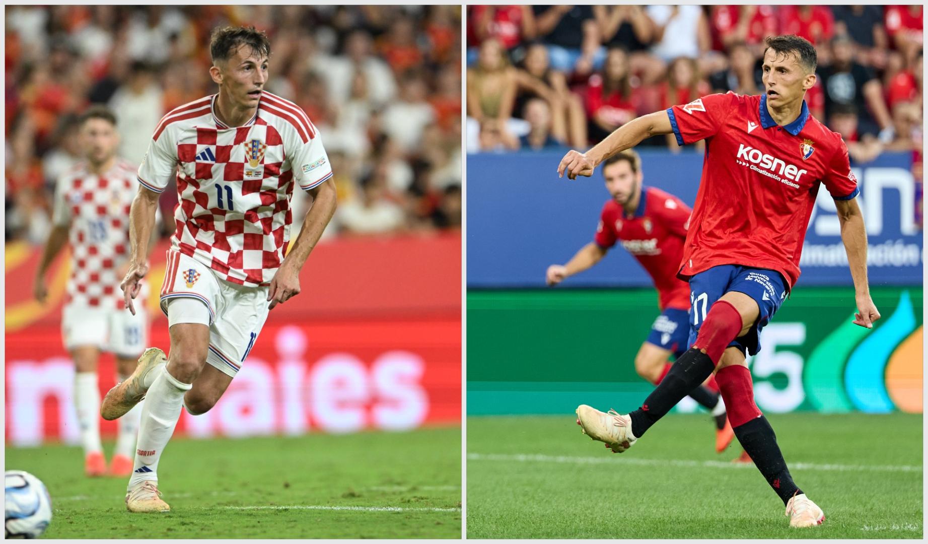 Ante Budimir, en el último partido de Croacia contra España en Sevilla y en un encuentro de este curso en El Sadar