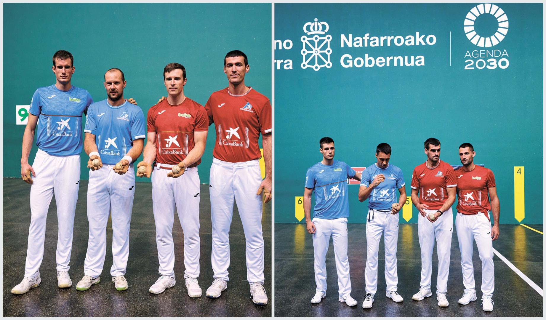 En la izda., La primera: Jon Mariezkurrena, Aitor Elordi, Iñaki Artola y Beñat Rezusta. A la dcha., la segunda: LA SEGUNDA. Martxel Iztueta, Javi Zabala. Joseba Ezkurdia y Jon Ander Albisu.