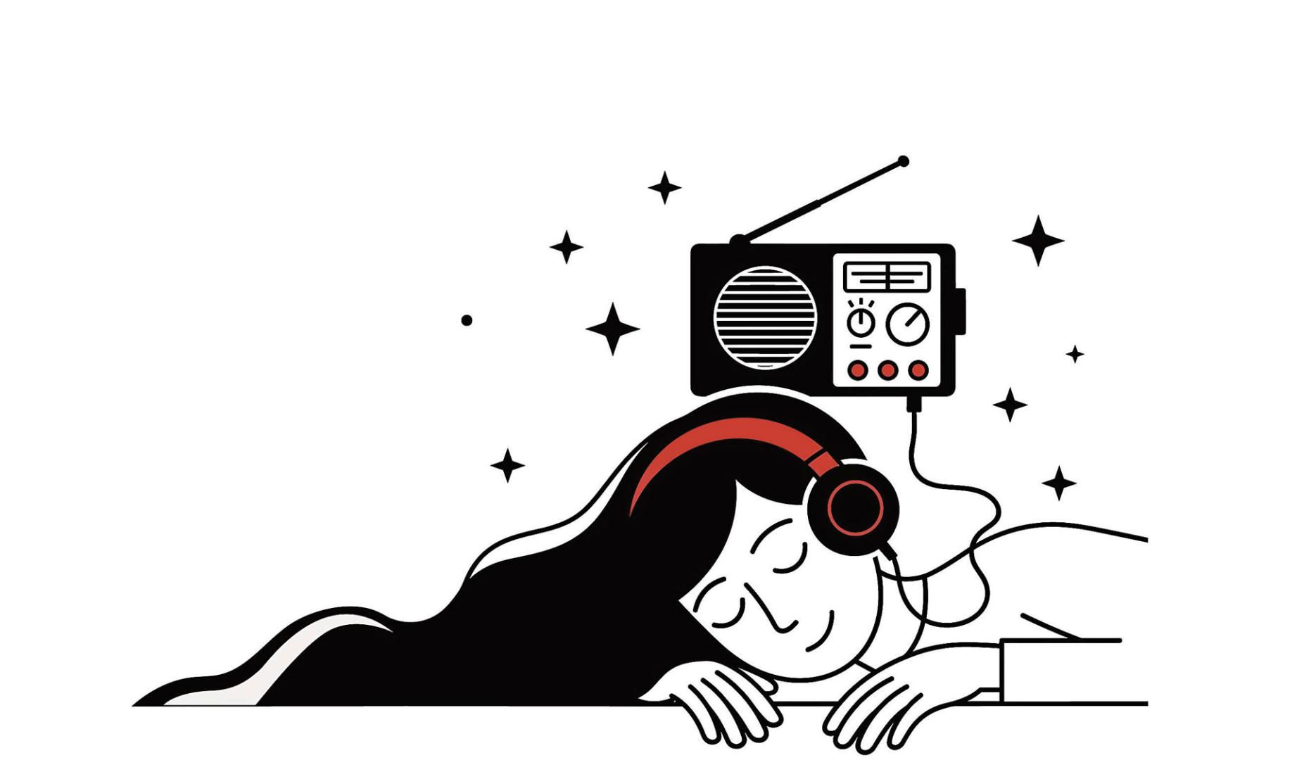 Dibujo de una chica que escucha la radio