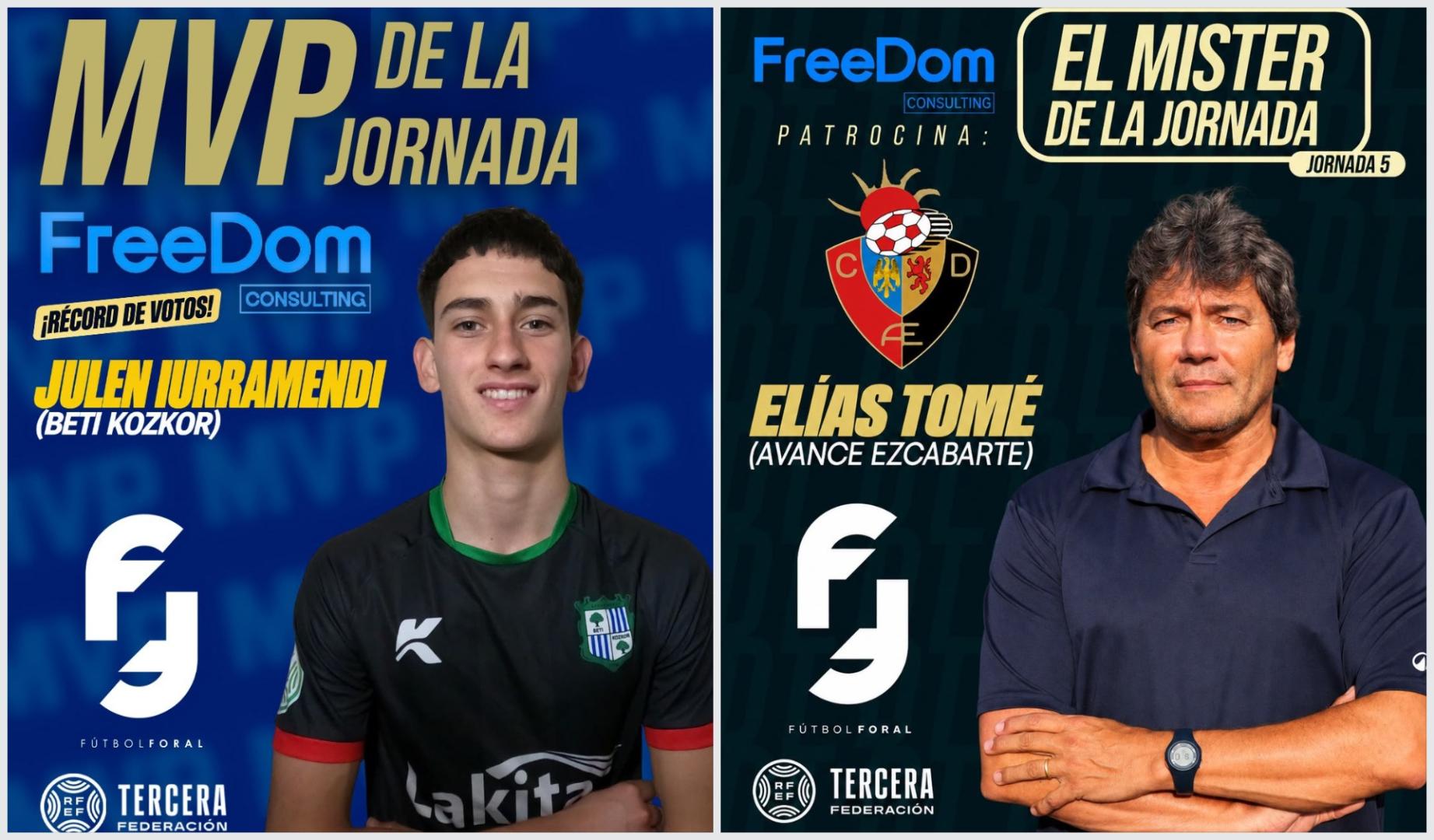 Julen Iurramendi y Elías Tomé, MVP de la Jornada 5 de la Tercera RFEF navarra