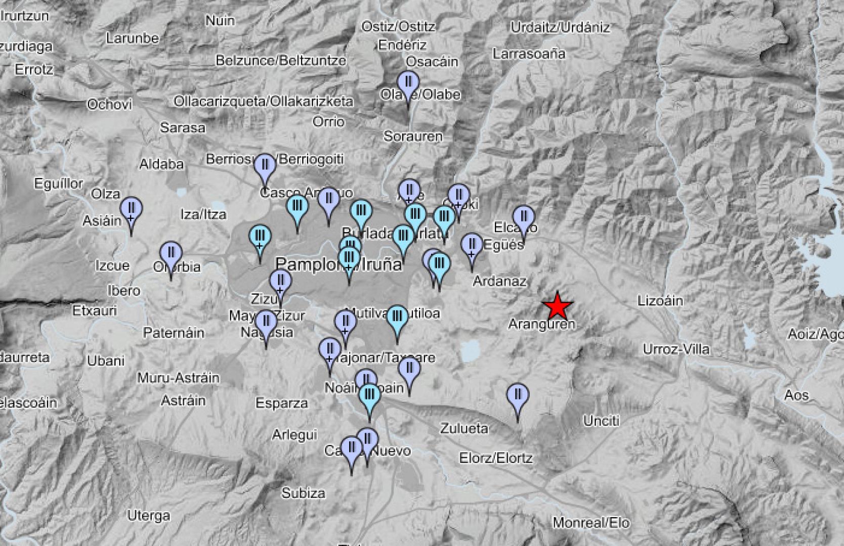 Mapa de intensidad de la comarca de Pamplona