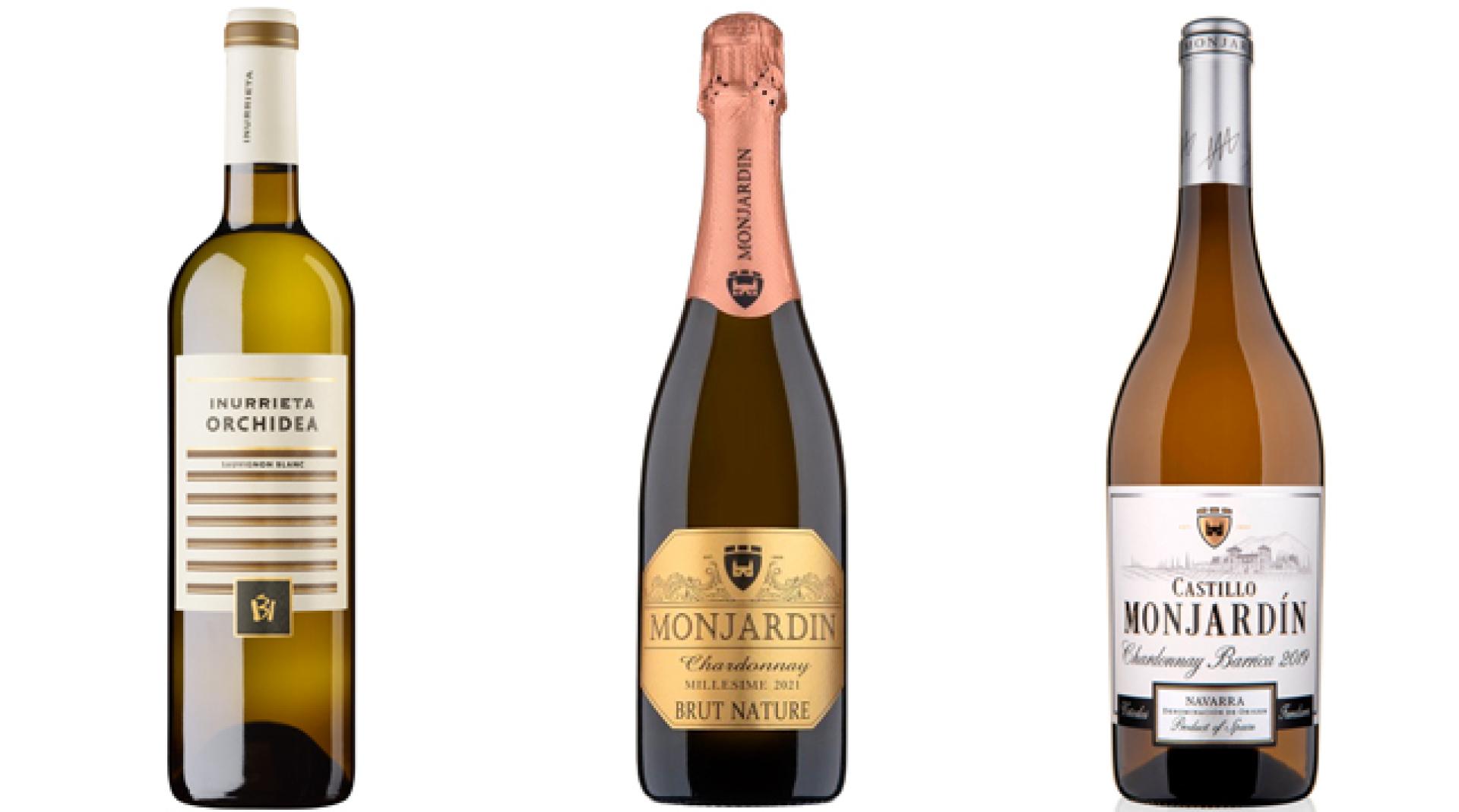 De izda a dcha, Inurrieta Orchidea, Monjardín BRUT NATURE Chardonnay y Monjardín Chardonnay Barrica Selección