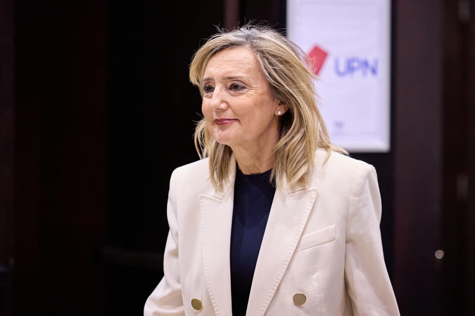 La presidenta de UPN, Cristina Ibarrola, el pasado 13 de octubre a la salida de la reunión del Consejo Político de UPN que respaldó con un 93,5% ir en coalición con el PP a las generales del 29 de noviembre.