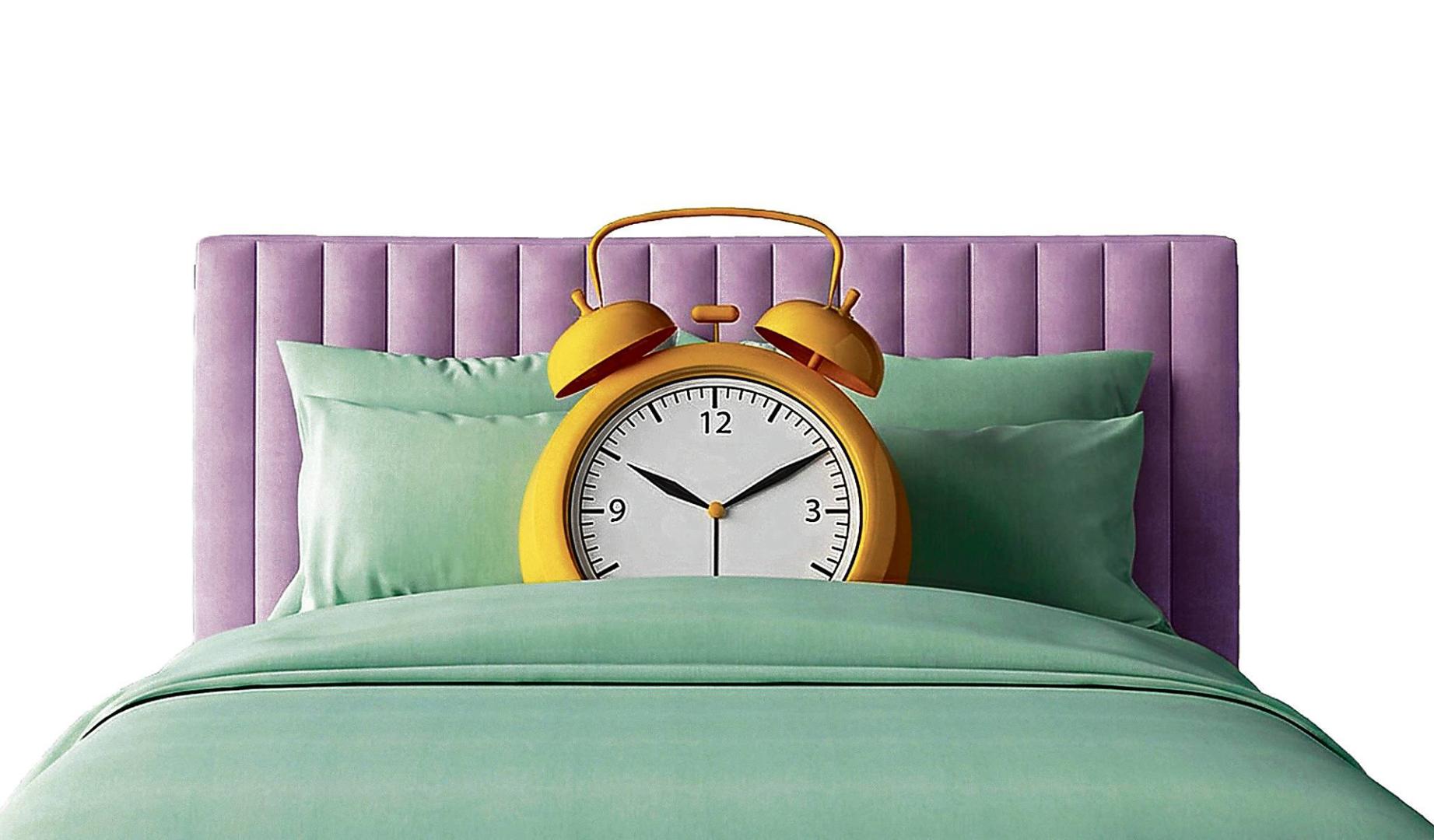 Ilustración de un reloj en un cama