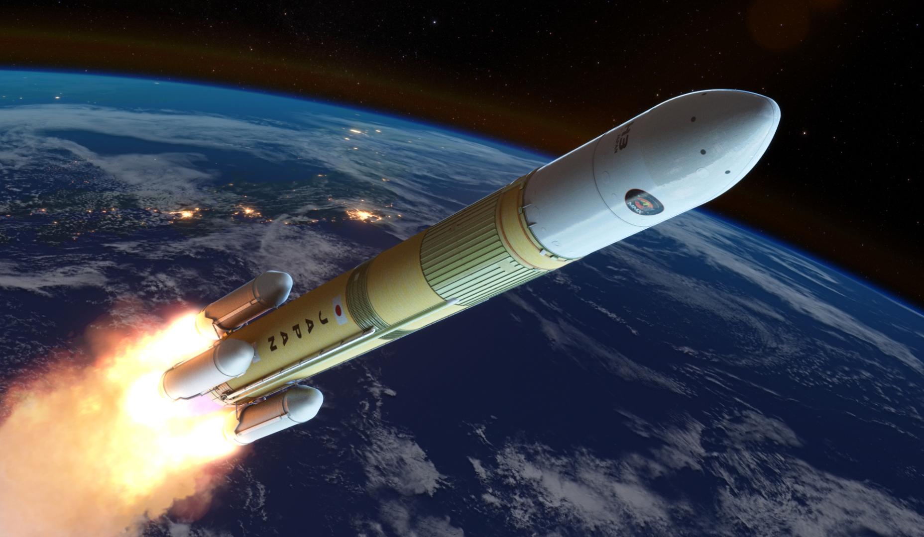 Representación grafica de la agencia espacial japonesa (JAXA) de lo que será el lanzamiento este martes de madrugada