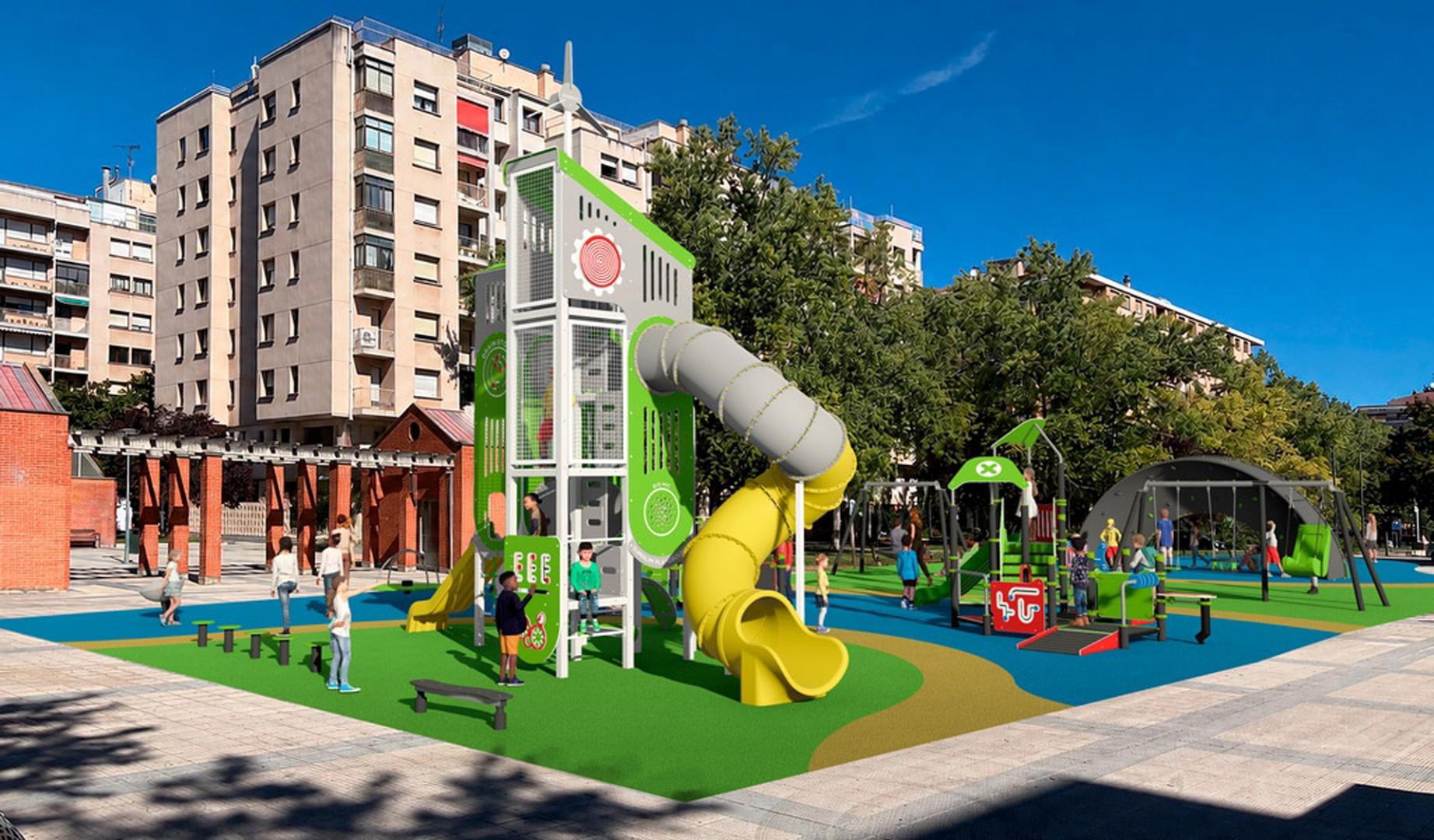 La plaza de Félix Huarte, en Iturrama, tendrá el próximo año un nuevo parque infantil