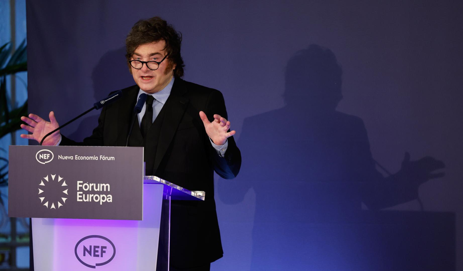 El presidente de Argentina, Javier Milei, interviene en el desayuno informativo del Fórum Europa del que es protagonista