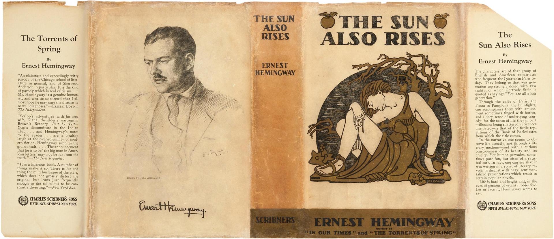 La primera edición de ‘The Sun also rises’, publicada por Schribers, tenía un diseño entre clásico y sugerente, obra de la artista Cleo (Cleonike) Damianakes, estadounidense de origen griego.