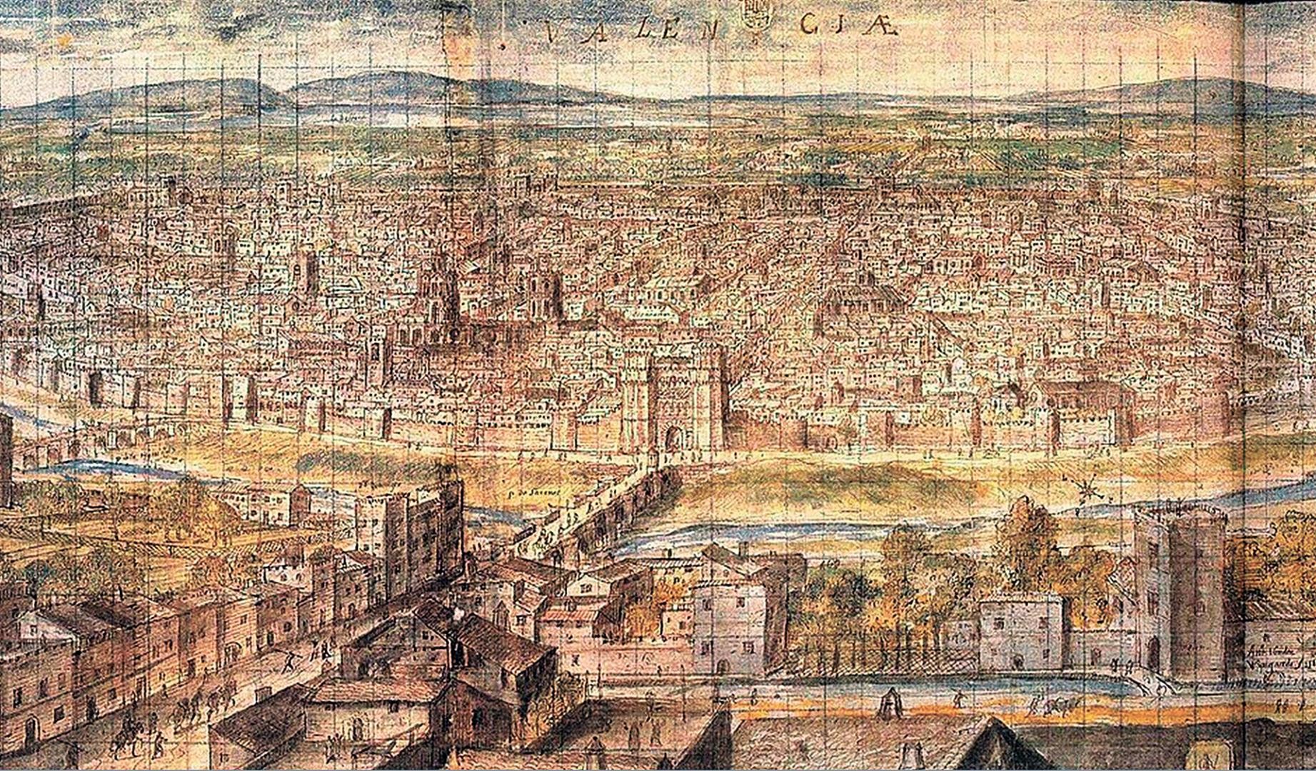 Valencia en 1563, según la pintó el paisajista flamenco Anton van den Wyngaerde
