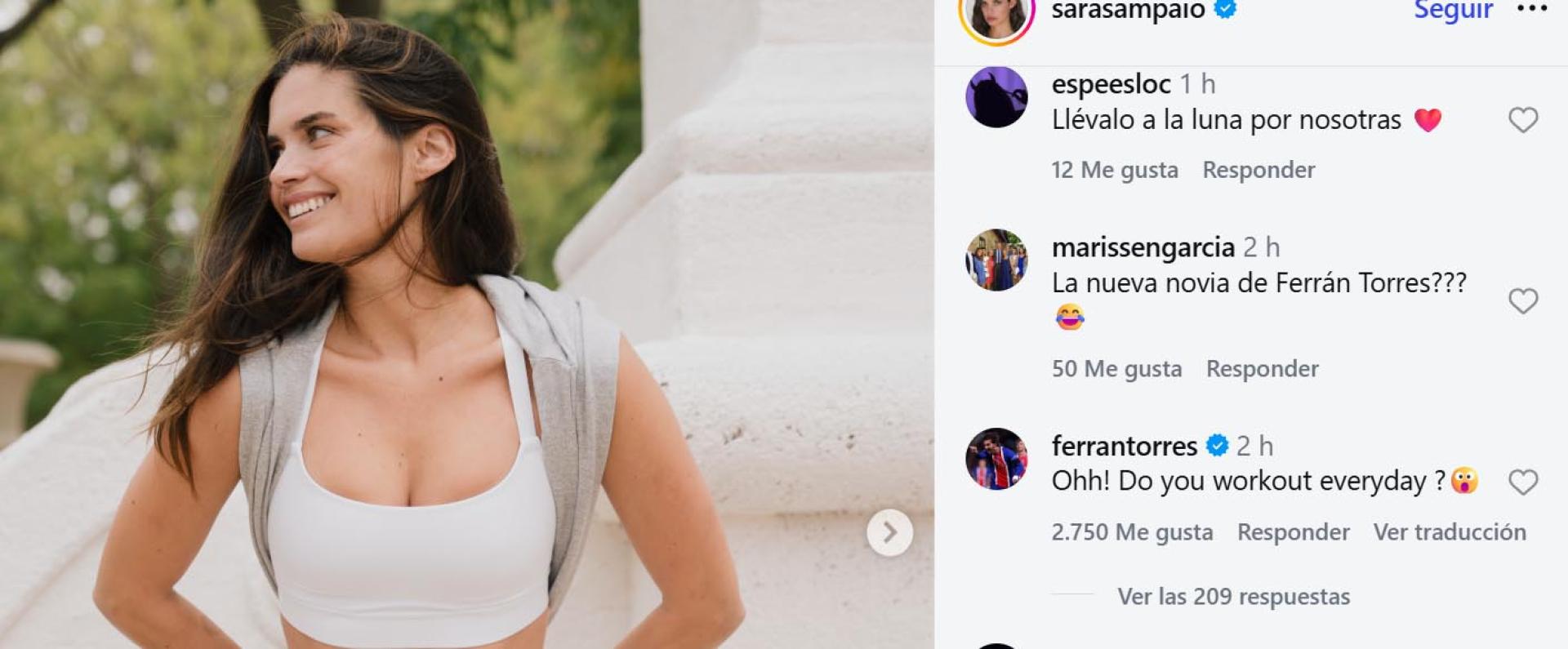 Comentario de Ferran Torres en la publicación de Instagram de Sara Sampaio