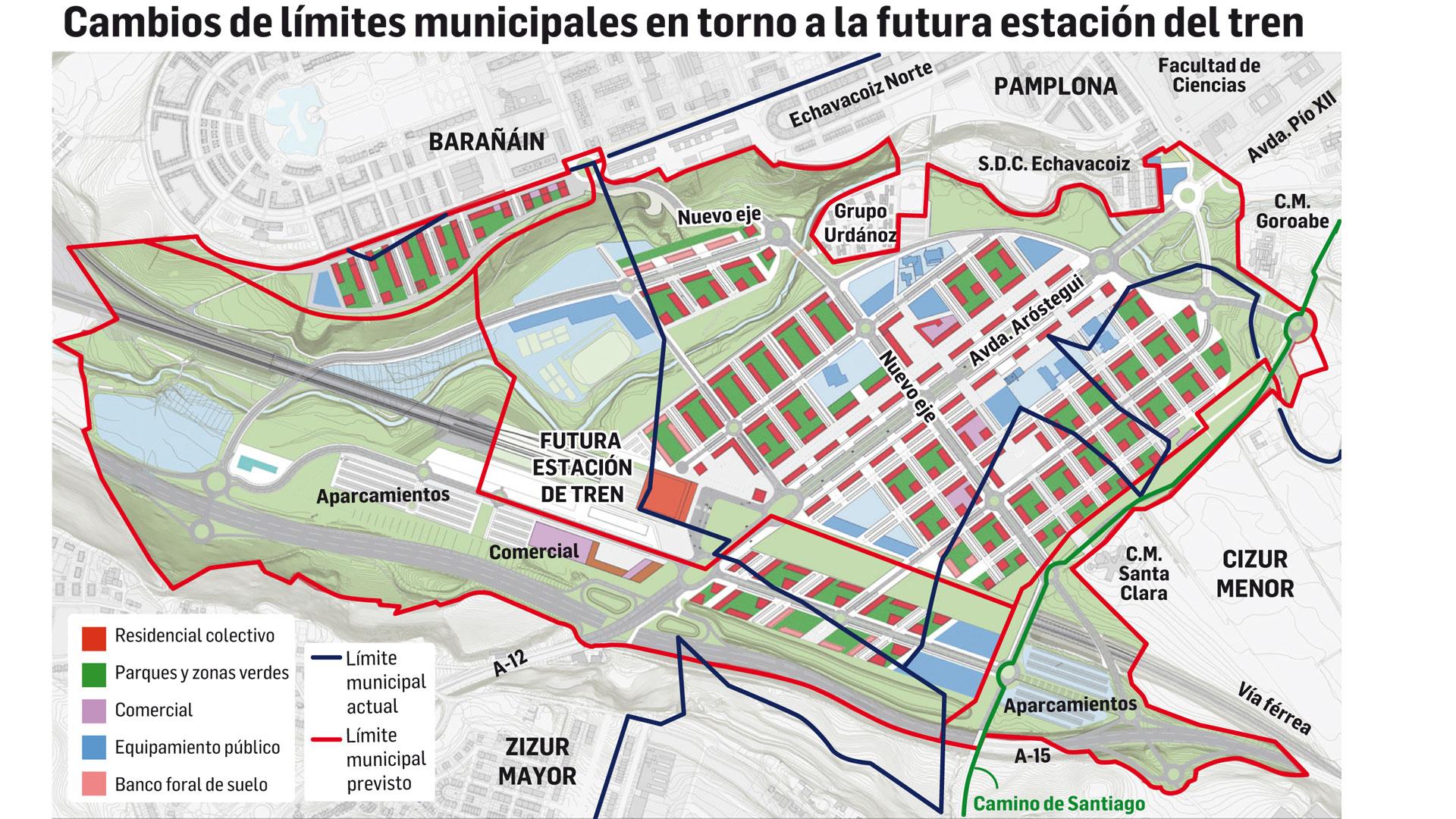 Cambios de límites municipales en torno a la futura estación de tren
