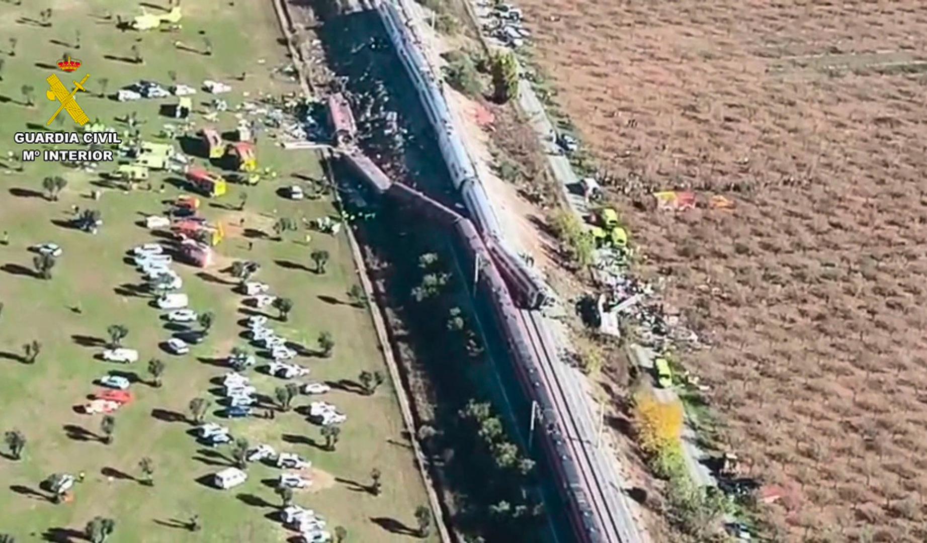 Imágenes aéreas del accidente de tren en Toledo grabadas por la Guardia Civil