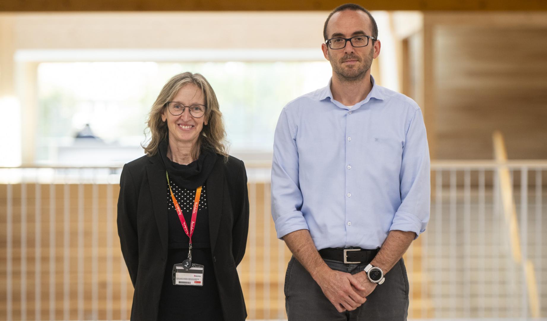 Maite Mendioroz (Navarrabiomed) y Miguel Valencia (CIMA), investigadores en ictus