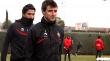 Entrenamiento de Osasuna de este lunes en Tajonar. Los titulares del partido contra el Sporting han realizado una suave sesión de recuperación, mientras que el resto de la plantilla se ha ejercitado el campo de entrenamiento para porteros.