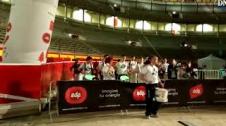 Batucada en la línea de meta de V EDP San Fermín Marathon