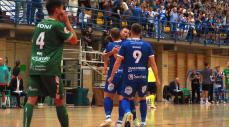 Los jugadores del Manzanares Quesos el Hidalgo celebran un gol ante la presencia de Toni Escribano Los jugadores del Manzanares Quesos el Hidalgo celebran un gol ante la presencia de Toni Escribano