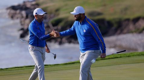 Sergio García y Jon Rahm en la primera jornada de la Ryder Cup Sergio García y Jon Rahm en la primera jornada de la Ryder Cup