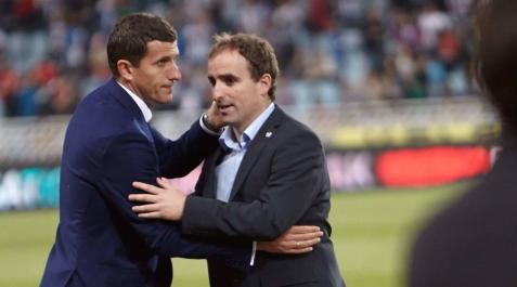 DDN_23-02-2022_17h42m (34157956) Javi Gracia y Jagoba Arrasate se saludan en aquel partido de noviembre de 2013 en Anoeta